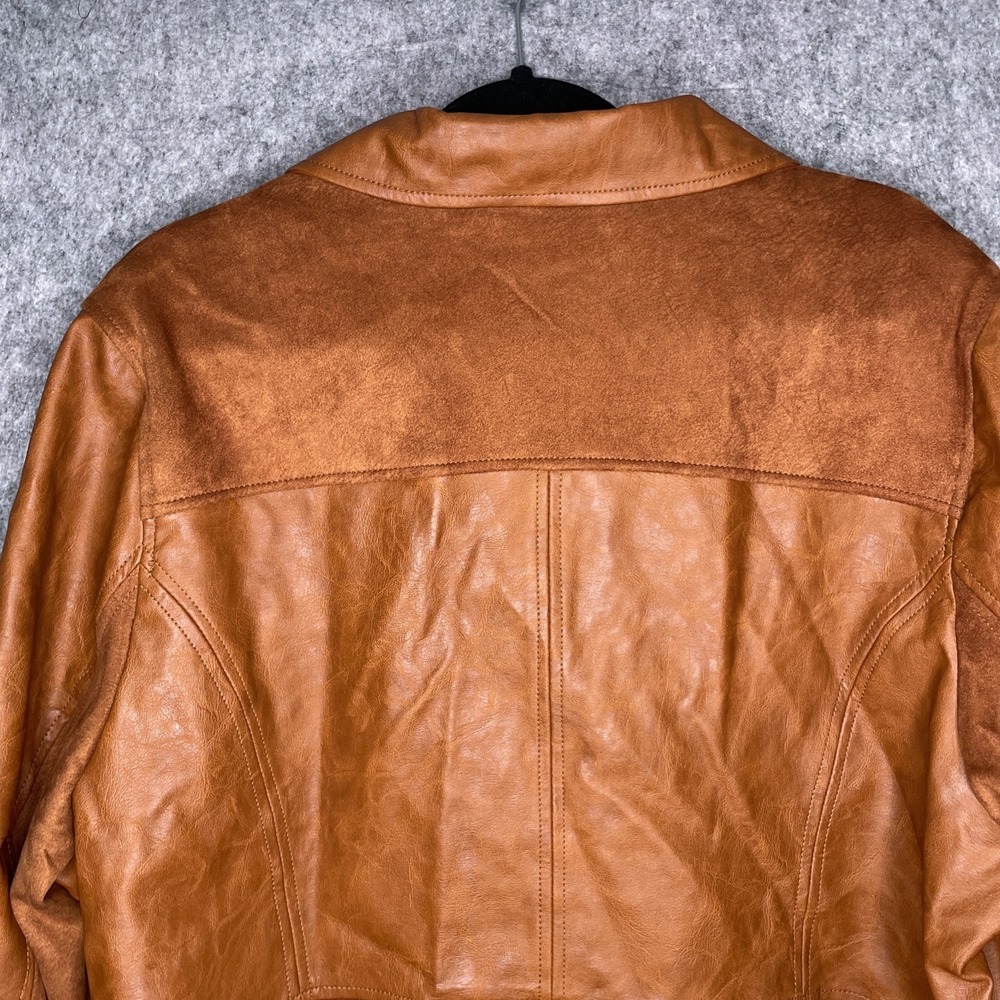 ANTHROPOLOGIE Robyn Faux Leather Moto Jacket Suede Cognac Tan Brown Sz 3X - Picture 4 of 12